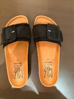 Miz Mooz Black Suede Buckle Slide Sandals
